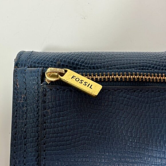 FOSSIL Navy All Genuine Leather Trifold Wallet Billfold Clutch - Picture 4 of 12